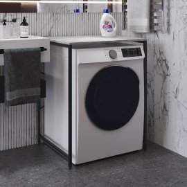 Стеллаж полка Бафрум 401 Ferrum-decor для стиральной машины 90x70,5x60,5 Черный металл ДСП Бетон 16 мм (BED40100)