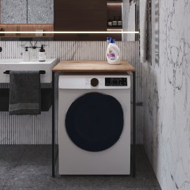 Стеллаж полка Бафрум 401 Ferrum-decor для стиральной машины 90x70,5x60,5 Черный металл ДСП Дуб Сан-Марино 16 мм (BED40105)