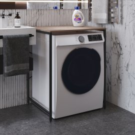 Стеллаж полка Бафрум 401 Ferrum-decor для стиральной машины 90x70,5x60,5 Черный металл ДСП Дуб Сонома Трюфель 16 мм (BED40104)