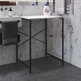 Стеллаж полка Бафрум 401 Ferrum-decor для стиральной машины 90x70,5x60,5 Черный металл ДСП Белый 16 мм (BED40106)