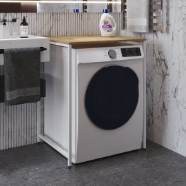Стеллаж полка Бафрум 401 Ferrum-decor для стиральной машины 90x70,5x60,5 Белый металл ДСП Дуб Артизан 16 мм (BED40115)