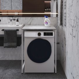 Стеллаж полка Бафрум 401 Ferrum-decor для стиральной машины 90x70,5x60,5 Белый металл ДСП Бетон 16 мм (BED40108)
