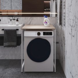 Стеллаж полка Бафрум 401 Ferrum-decor для стиральной машины 90x70,5x60,5 Белый металл ДСП Дуб Сан-Марино 16 мм (BED40113)