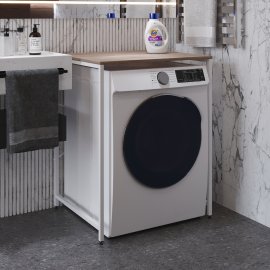 Стеллаж полка Бафрум 401 Ferrum-decor для стиральной машины 90x70,5x60,5 Белый металл ДСП Дуб Сонома Трюфель 16 мм (BED40112)