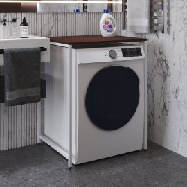 Стеллаж полка Бафрум 401 Ferrum-decor для стиральной машины 90x70,5x60,5 Белый металл ДСП Венге Магия 16 мм (BED40110)