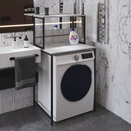Стеллаж полка Бафрум 402 Ferrum-decor для стиральной машины 133,5x70,5x60,5 Черный металл ДСП Бетон 16 мм (BED40200)
