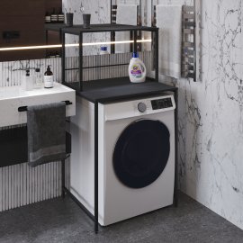 Стеллаж полка Бафрум 402 Ferrum-decor для стиральной машины 133,5x70,5x60,5 Черный металл ДСП Сосна Кембра 16 мм (BED40201)