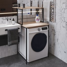 Стеллаж полка Бафрум 402 Ferrum-decor для стиральной машины 133,5x70,5x60,5 Черный металл ДСП Дуб Сонома 16 мм (BED40203)