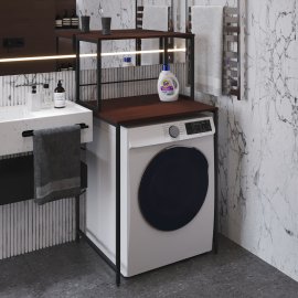 Стеллаж полка Бафрум 402 Ferrum-decor для стиральной машины 133,5x70,5x60,5 Черный металл ДСП Венге Магия 16 мм (BED40202)