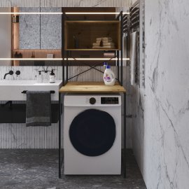 Стелаж полку Бафрум 403 Ferrum-decor для пральної машини 178x70,5x60,5 Чорний метал ДСП Дуб Артезіан 16 мм (BED40307)