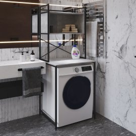 Стелаж полку Бафрум 403 Ferrum-decor для пральної машини 178x70,5x60,5 Чорний метал ДСП Бетон 16 мм (BED40300)