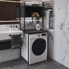 Стелаж полку Бафрум 403 Ferrum-decor для пральної машини 178x70,5x60,5 Чорний метал ДСП Сосна Кембра 16 мм (BED40301)