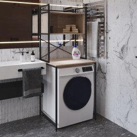 Стелаж полку Бафрум 403 Ferrum-decor для пральної машини 178x70,5x60,5 Чорний метал ДСП Дуб Сан-Марино 16 мм (BED40305)