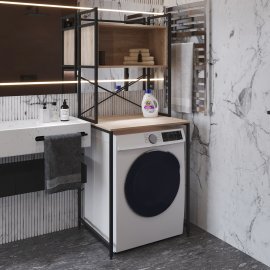 Стелаж полку Бафрум 403 Ferrum-decor для пральної машини 178x70,5x60,5 Чорний метал ДСП Дуб Сонома 16 мм (BED40303)