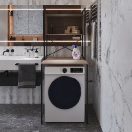Стелаж полку Бафрум 403 Ferrum-decor для пральної машини 178x70,5x60,5 Чорний метал ДСП Дуб Сонома Трюфель 16 мм (BED40304)