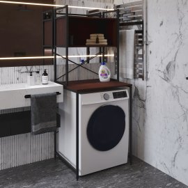 Стелаж полку Бафрум 403 Ferrum-decor для пральної машини 178x70,5x60,5 Чорний метал ДСП Венге Магія 16 мм (BED40302)