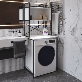 Стелаж полку Бафрум 403 Ferrum-decor для пральної машини 178x70,5x60,5 Чорний метал ДСП Білий 16 мм (BED40306)