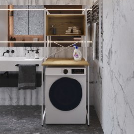 Стелаж полку Бафрум 403 Ferrum-decor для пральної машини 178x70,5x60,5 Білий метал ДСП Дуб Артезіан 16 мм (BED40315)