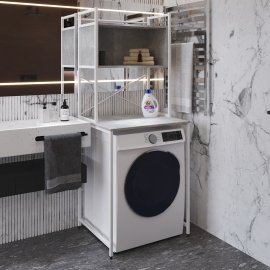 Стелаж полку Бафрум 403 Ferrum-decor для пральної машини 178x70,5x60,5 Білий метал ДСП Бетон 16 мм (BED40308)