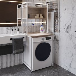 Стелаж полку Бафрум 403 Ferrum-decor для пральної машини 178x70,5x60,5 Білий метал ДСП Дуб Сан-Марино 16 мм (BED40313)
