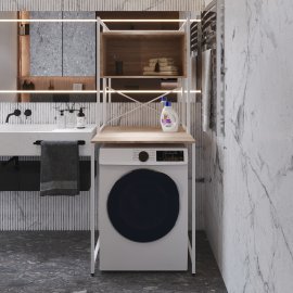 Стелаж полку Бафрум 403 Ferrum-decor для пральної машини 178x70,5x60,5 Білий метал ДСП Дуб Сонома 16 мм (BED40311)