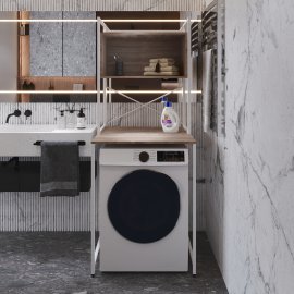 Стелаж полку Бафрум 403 Ferrum-decor для пральної машини 178x70,5x60,5 Білий метал ДСП Дуб Сонома Трюфель 16 мм (BED40312)
