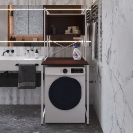 Стелаж полку Бафрум 403 Ferrum-decor для пральної машини 178x70,5x60,5 Білий метал ДСП Венге Магія 16 мм (BED40310)
