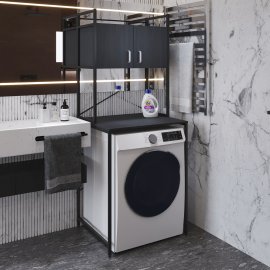 Стелаж полку Бафрум 404 Ferrum-decor для пральної машини 178x70,5x60,5 Чорний метал ДСП Сосна Кембра 16 мм (BED40401)