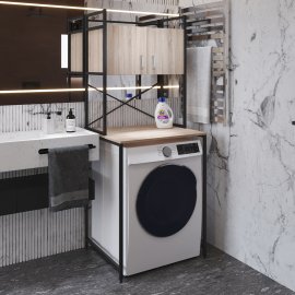 Стелаж полку Бафрум 404 Ferrum-decor для пральної машини 178x70,5x60,5 Чорний метал ДСП Дуб Сонома 16 мм (BED40403)