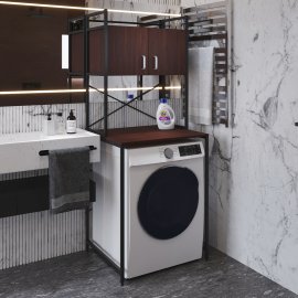 Стелаж полку Бафрум 404 Ferrum-decor для пральної машини 178x70,5x60,5 Чорний метал ДСП Венге Магія 16 мм (BED40402)