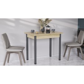 Обеденный стол-трансформер раскладной Берта Ferrum-decor 750x1200x900 Черный металл ДСП Дуб Сонома 16 мм (BERT04)