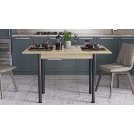 Раскладной обеденный стол-трансформер Берта Ferrum-decor 750x1400x900 Черный металл ДСП Дуб Сонома 16 мм (BERT11)