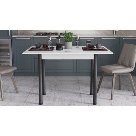 Раскладной обеденный стол-трансформер Берта Ferrum-decor 750x1200x900 Черный металл ДСП Белый 16 мм (BERT01)