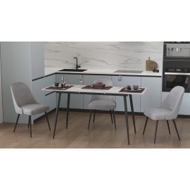 Стол кухонный раскладной Данди на конусных ногах Ferrum-decor 75x120(160)x60 Черный металл ДСП Бетон 16 мм (DAND100)
