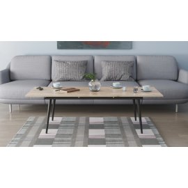 Стол трансформер журнальный Dandi Small Ferrum-decor 45x120(160)x70 Черный металл ДСП Дуб Сан-Марино 16 мм (DANDS113)