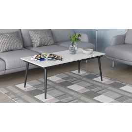 Стол трансформер журнальный Dandi Small Ferrum-decor 45x120(160)x70 Черный металл ДСП Белый 16 мм (DANDS114)