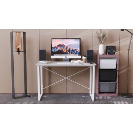 Стол письменный Дейв Ferrum-decor 750x1400x600 Белый металл ДСП Бетон 16 мм (DEY3013)