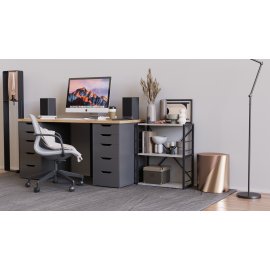 Этажерка 3/60 Ferrum-decor Серии Конект 75x60x28 черный ДСП Бетон 16мм (XK00219)