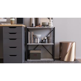 Этажерка 3/60 Ferrum-decor Серии Конект 75x60x28 черный ДСП Бетон 16мм (XK00219)