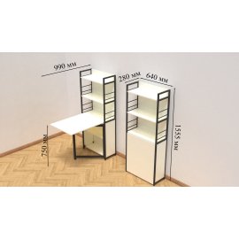 Стол книжка с этажеркой Практик 2 Ferrum-decor 1555x640x990 Черный металл ДСП Белое 16 мм (PRA201)