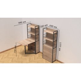 Стол книжка с этажеркой Практик 2 Ferrum-decor 1555x640x990 Черный металл ДСП Дуб Сонома 16 мм (PRA204)