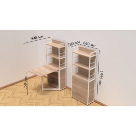 Стіл книжка з етажеркою Практик 2 Ferrum-decor 1555x640x990 Білий метал ДСП Дуб Сонома 16 мм (PRA211)