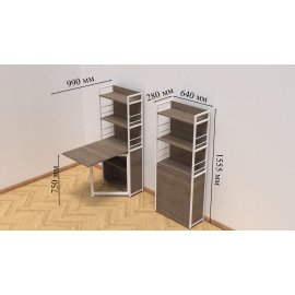 Стол книжка с этажеркой Практик 2 Ferrum-decor 1555x640x990 Белый металл ДСП Дуб Сонома Трюфель 16 мм (PRA212)