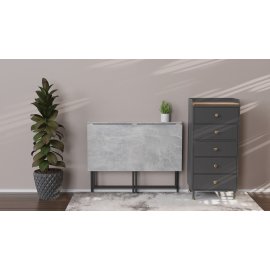 Стол раскладной Морис 900 Ferrum-decor 750x900x500 Черный металл ДСП Бетон 16 мм (MORI907)