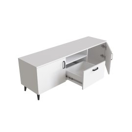 Тумба Лэстер на конусных ножках Ferrum-decor 48x139x38 Черный металл ДСП Белый 16 мм (LEST106)