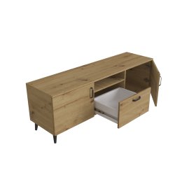 Тумба Лэстер на конусных ножках Ferrum-decor 48x139x38 Черный металл ДСП Дуб Артизан 16 мм (LEST107)