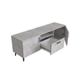 Тумба Лэстер на конусних ніжках Ferrum-decor 48x139x38 Чорний метал ДСП Бетон 16 мм (LEST100)