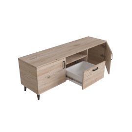Тумба Лэстер на конусных ножках Ferrum-decor 48x139x38 Черный металл ДСП Дуб Сан-Марино 16 мм (LEST105)