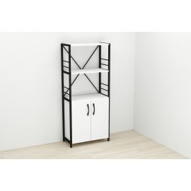 Этажерка 3/60 Ferrum-decor Серии Конект с тумбой  144x60x28 Черный ДСП Белое (FD1021)