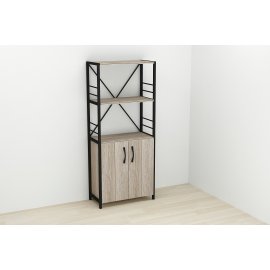 Этажерка 3/60 Ferrum-decor Серии Конект с тумбой  144x60x28 Черный ДСП Сонома Трюфель (FD1025)